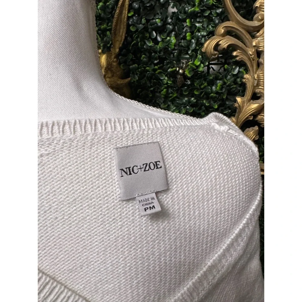NIC+ZOE White Striped Henley Sweater‎ PM Nautical Preppy Coastal Chic